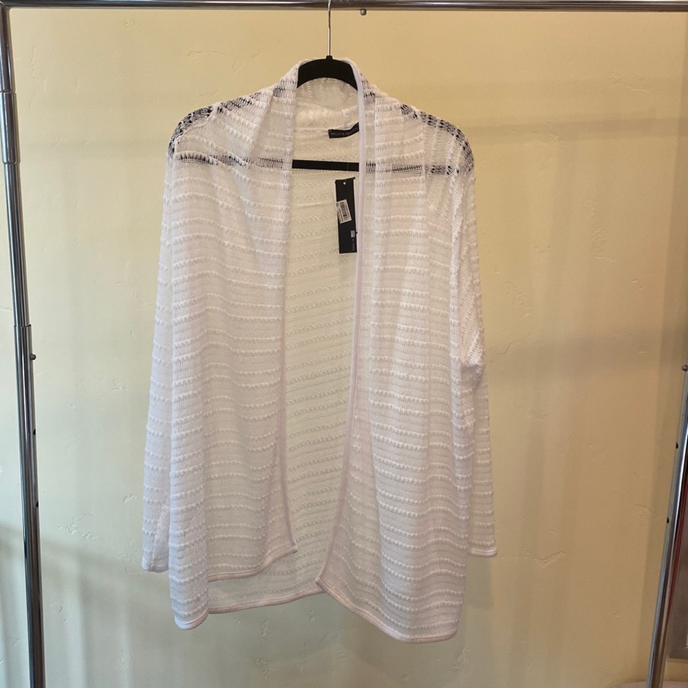NWT Nally & Millie light weight open front white sweater, size 1-X.